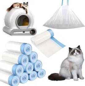 150 Pack Cat Litter Box Liners, 45x50cm (17.7x19.6in), Extra Thick Waste Bags Compatible with Litter-Robot 3/4, Self-Cleaning, Heavy Duty, 9-11 Gallons Capacity, 8 Rolls of 15 Bags with Drawstring