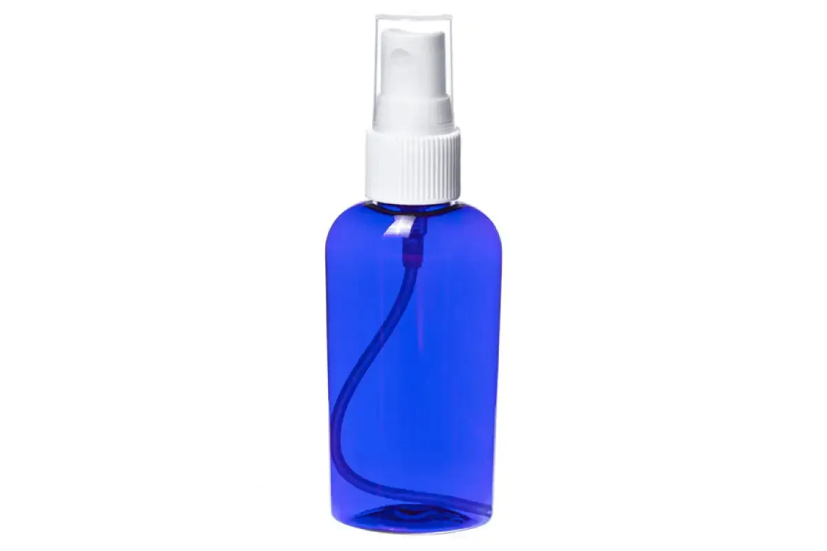 2 oz. Blue Plastic Oval Bottle with White Misting Sprayer