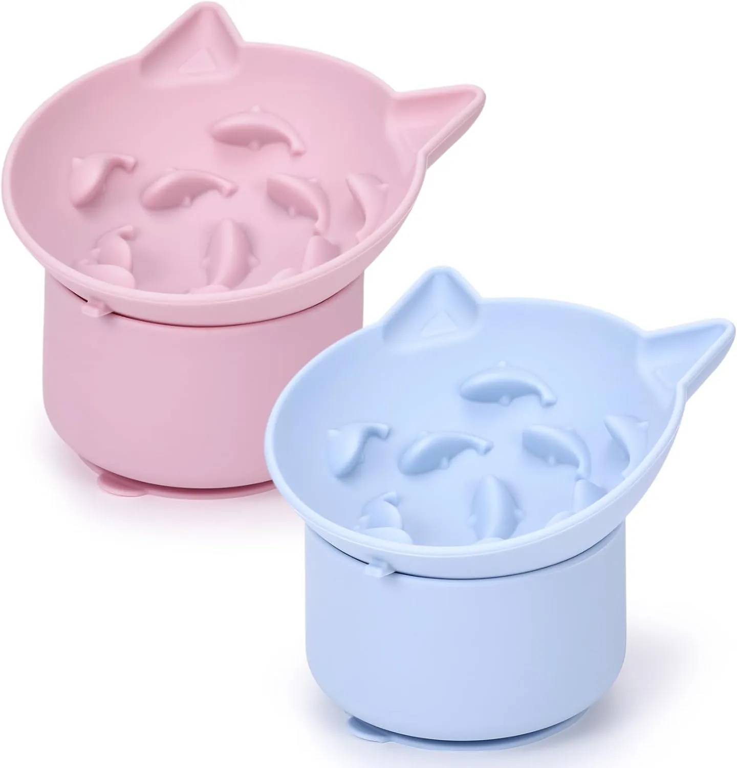 2 Pack Silicone Cat Slow Feeder, Elevated Slow Feeder Cat Bowl Tilted Design, Elevated Cat Bowls for Dry and Wet Food, Anti Whisker Fatigue, Adjustable Angle for Cat Dog Pet(Pink and Blue)