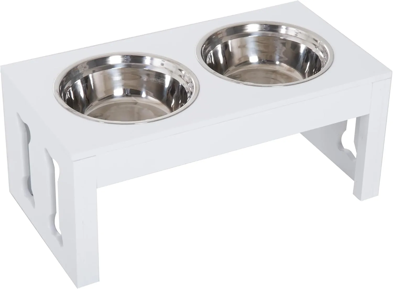 23" Modern Decorative Dog Bone Wooden Heavy Duty Pet Food Bowl Elevated Feeding Station - White