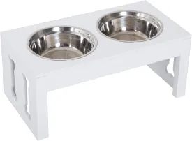 23" Modern Decorative Dog Bone Wooden Heavy Duty Pet Food Bowl Elevated Feeding Station - White