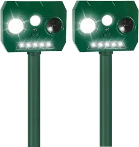 2Pack Ultrasonic Squirrel Deer Repellent Devices Cat Repellent Outdoor, Waterproof Solar Animal Repellent with Motion Sensor Deterrent Light for Rabbit Raccoon Coyote Skunk Rodent Dog Possum Armadillo