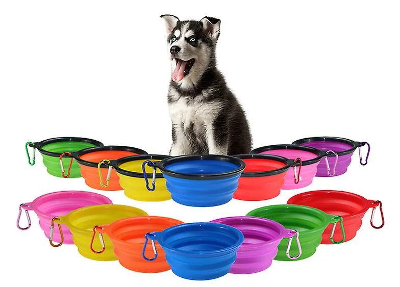 2Pcs S 350ml orange Portable Outdoor Pet feed bowl Foldable Silicone travel Bowl AZ2098