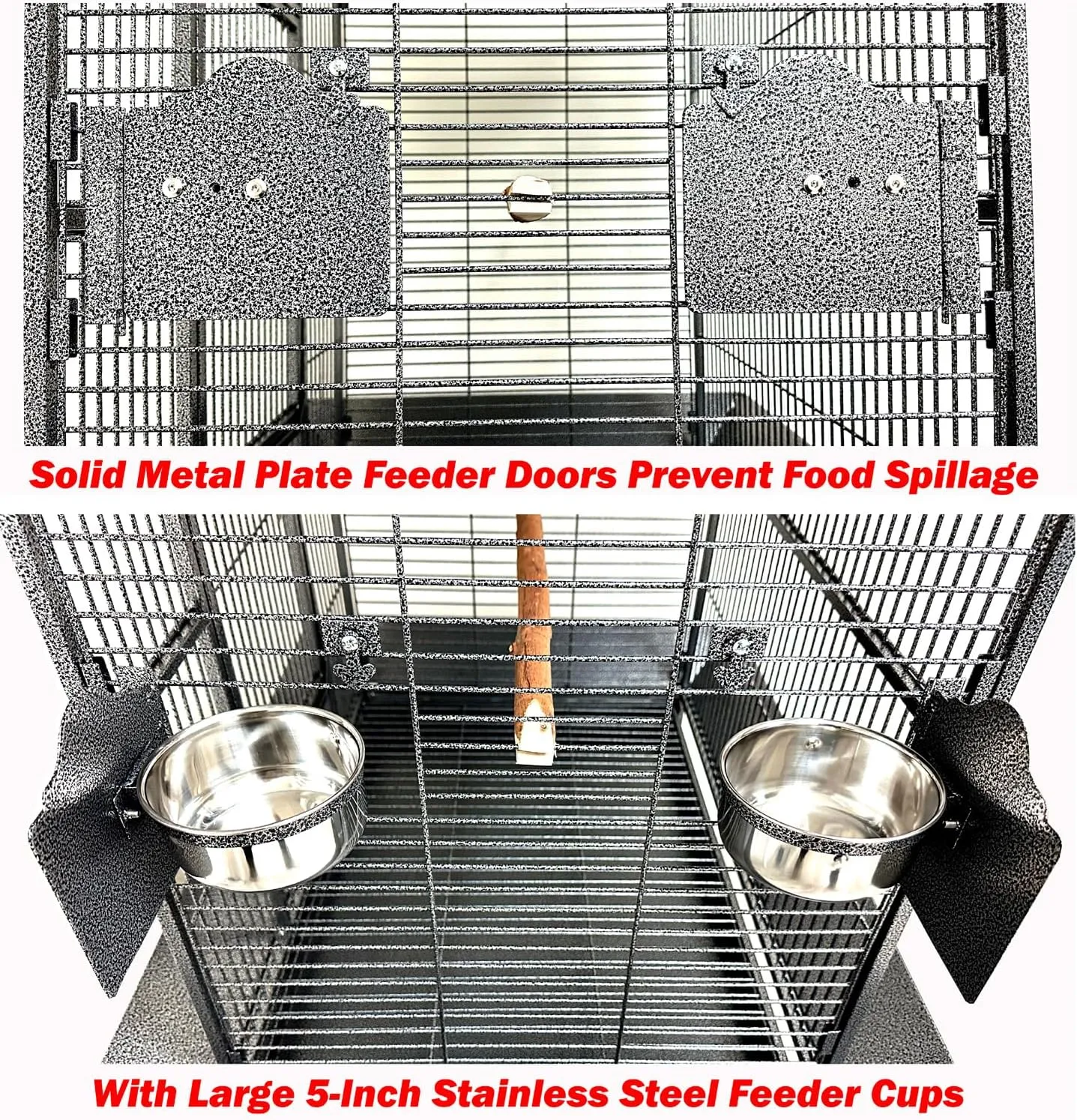 32" x 23" x 69"H Wrought Iron Bird Parrot Stand Wooden Perch Cage Walk Ladders Play Perch Stand Top Include Around Seed Guard Storage Shelf Heavy Duty Rolling Castors