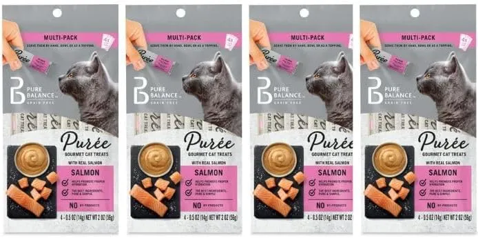 (4 Packs) Puree Gourmet Cat Treats with Real Salmon, 0.5 Oz, 4 Count, Made with Real Salmon to Satisfy Your Pet