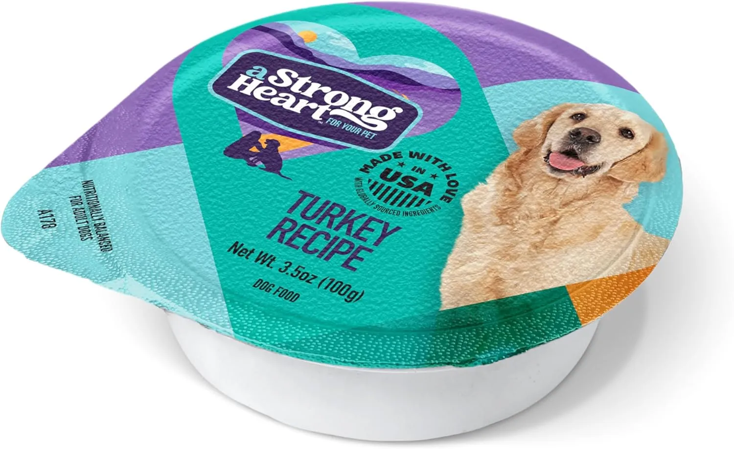 A Strong Heart Wet Dog Food Cups, Turkey Recipe - 3.5 oz Cups (Pack of 12), Made in The USA with Real Turkey