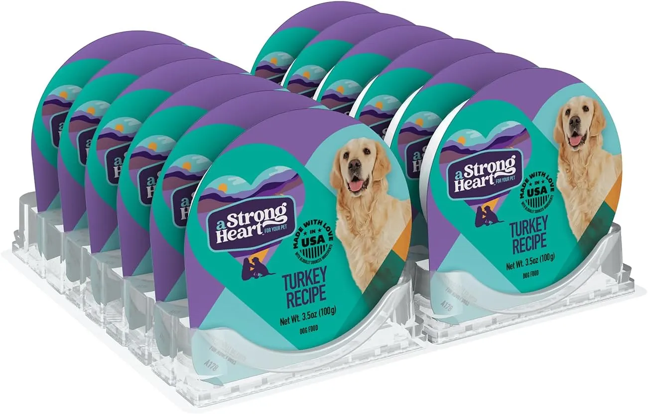 A Strong Heart Wet Dog Food Cups, Turkey Recipe - 3.5 oz Cups (Pack of 12), Made in The USA with Real Turkey