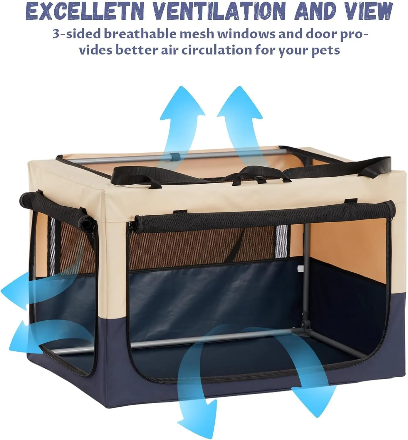 A4Pet Soft Dog Crate, Folding Dog Crate - 30 Inch Adjustable Stainless Steel Frame, Lightweight, Durable and Portable Crate with 3-Door, Portable Dog Kennel