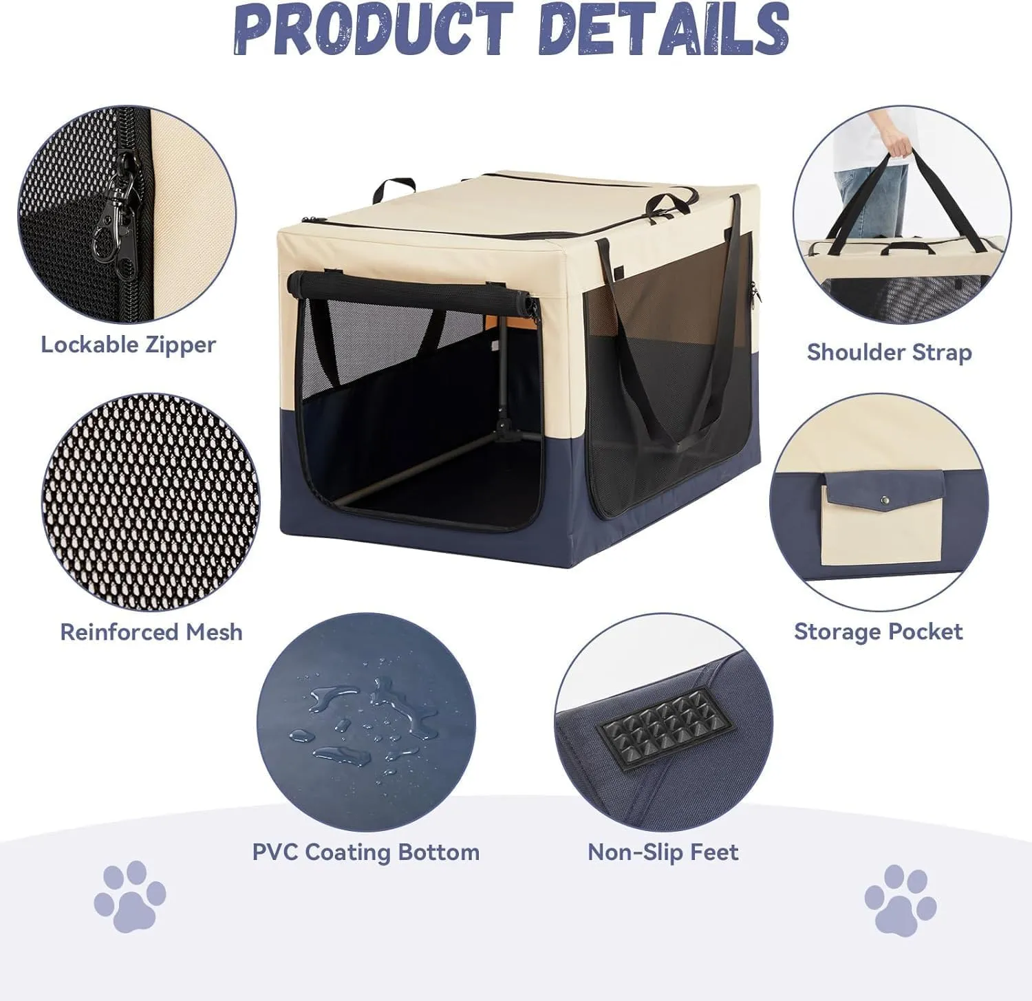 A4Pet Soft Dog Crate, Folding Dog Crate - 30 Inch Adjustable Stainless Steel Frame, Lightweight, Durable and Portable Crate with 3-Door, Portable Dog Kennel