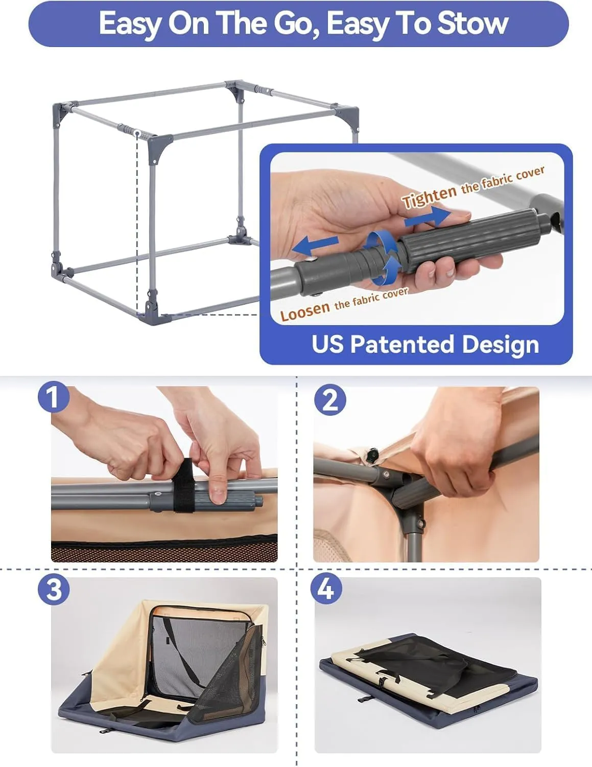 A4Pet Soft Dog Crate, Folding Dog Crate - 30 Inch Adjustable Stainless Steel Frame, Lightweight, Durable and Portable Crate with 3-Door, Portable Dog Kennel