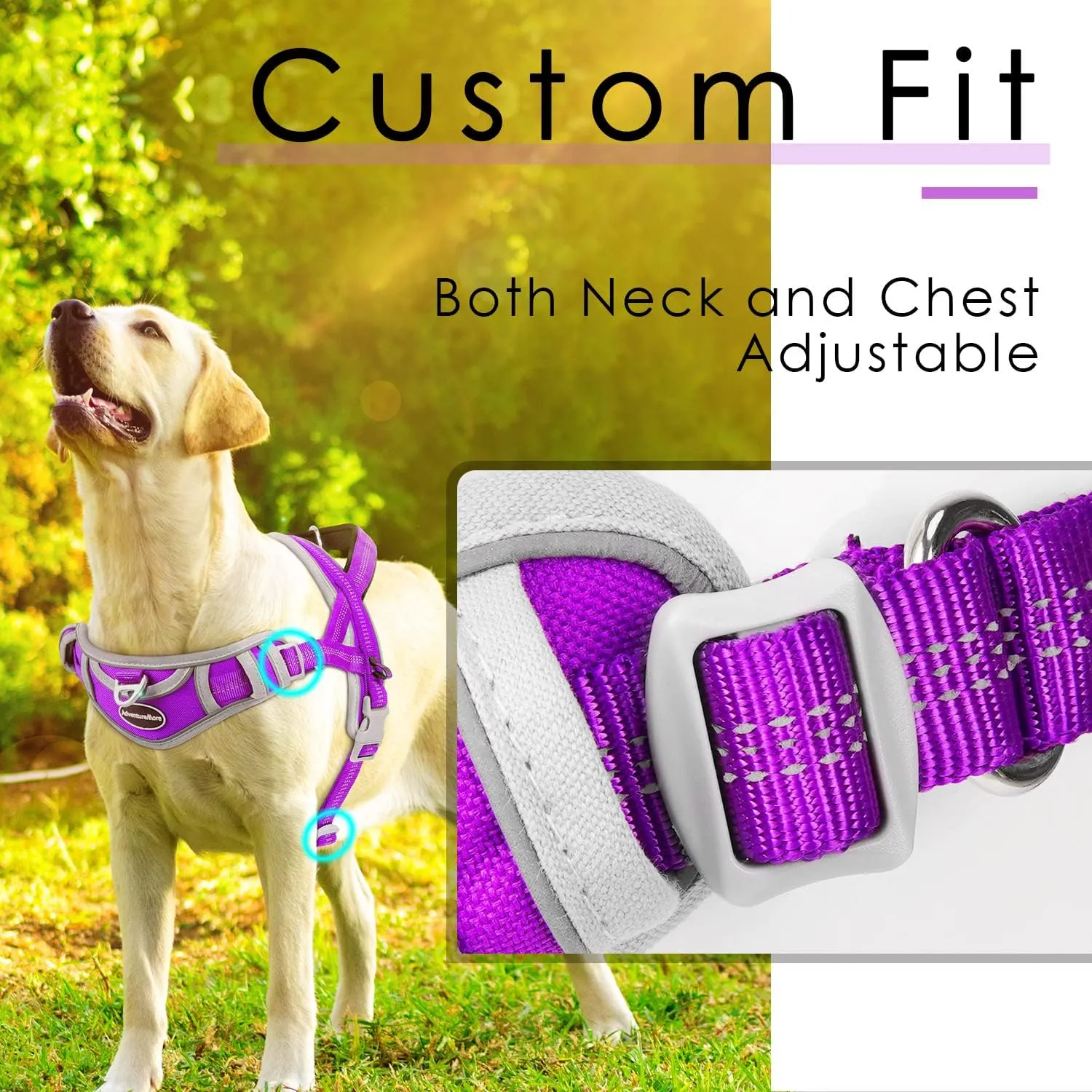 ADVENTUREMORE Dog Harness for Small Dogs No Pull, Dog Halter Harness Adjustable Reflective Dog Vest Escape Proof Dog Harness with Easy Control Front Clip Handle for Training Walking S Purple