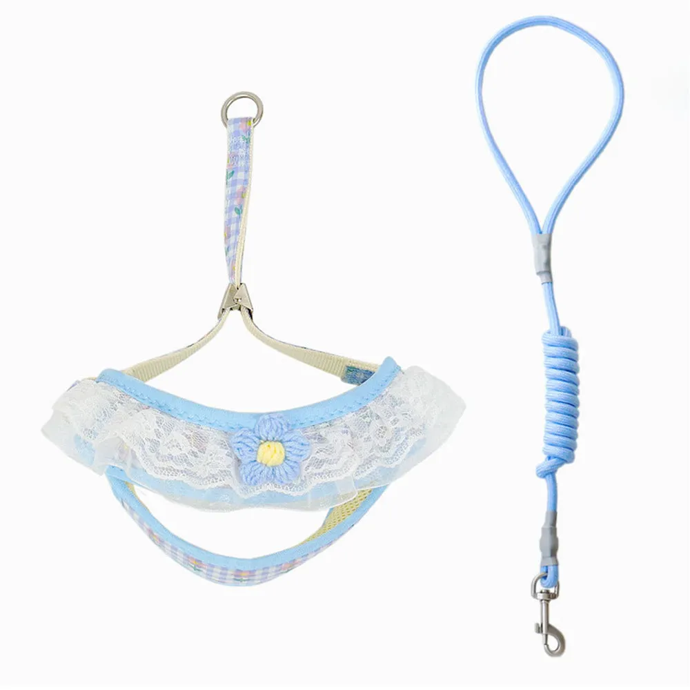 Aiitle Floral Lace Princess Dog Harness Leash Set