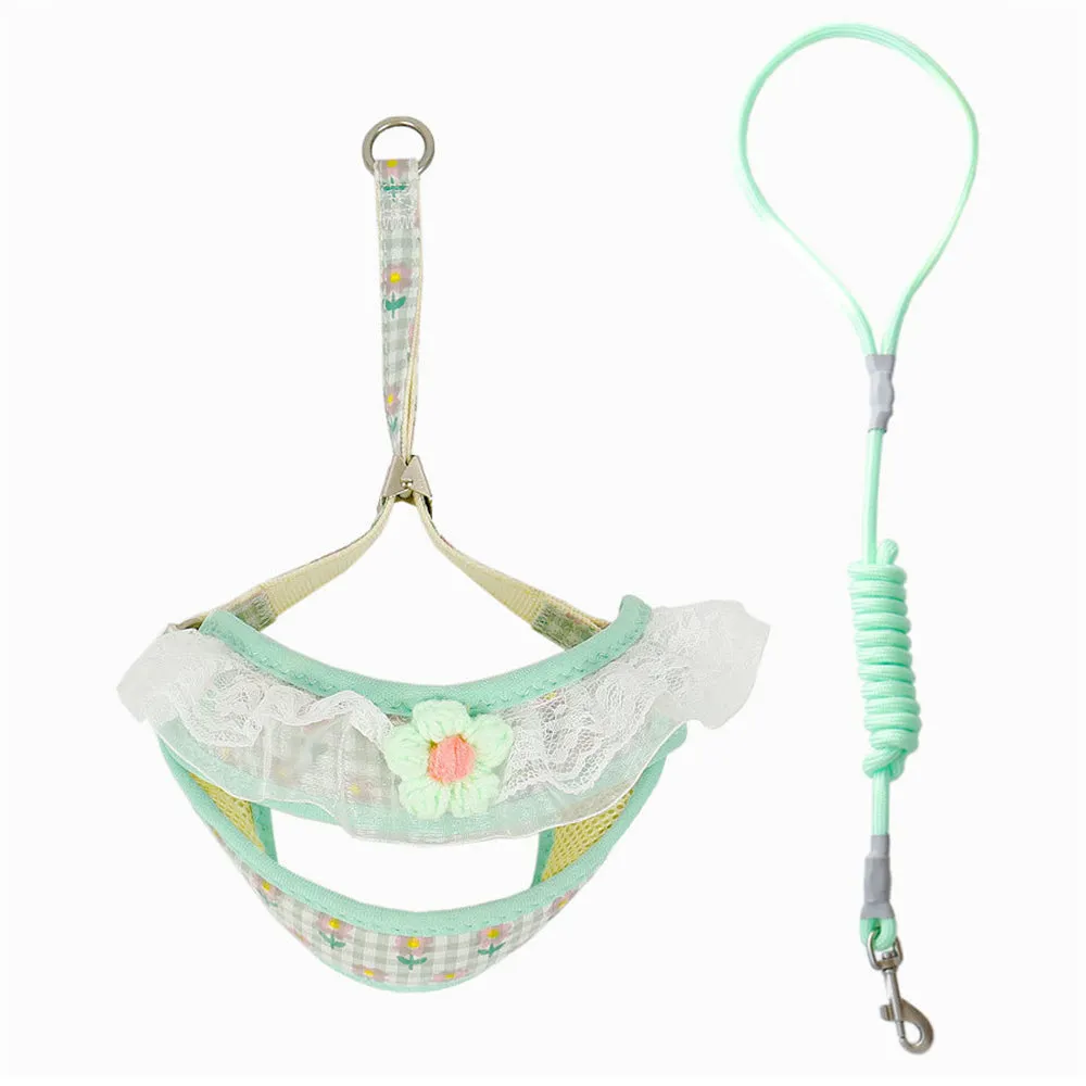 Aiitle Floral Lace Princess Dog Harness Leash Set