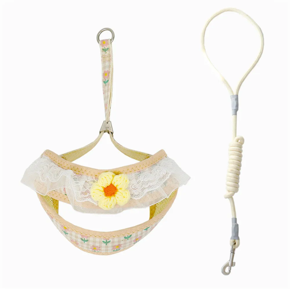 Aiitle Floral Lace Princess Dog Harness Leash Set