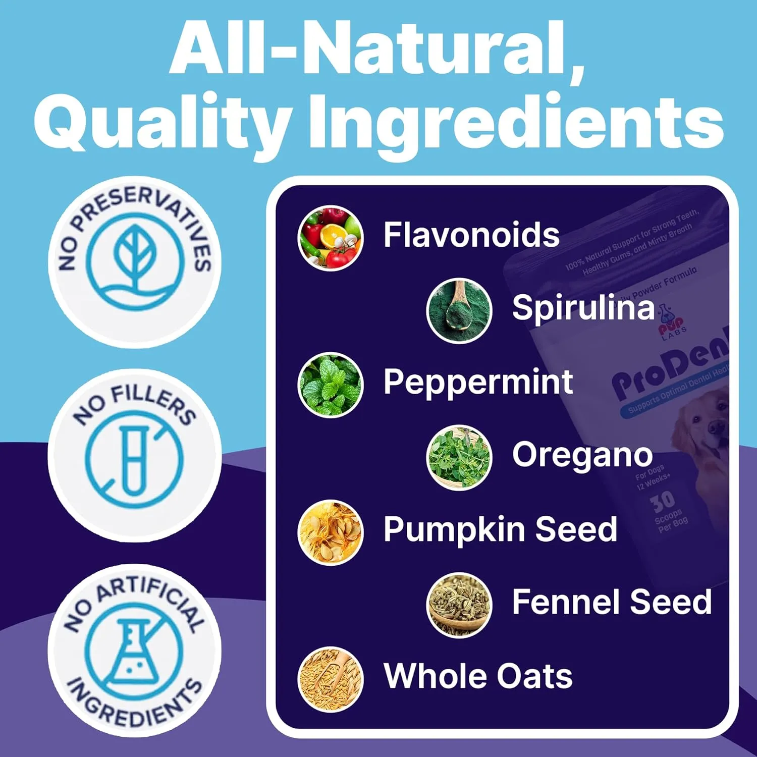 All-Natural and Expert-Formulated Dental Powder for Dogs, Dog Dental Supplement for Healthy Teeth and Against Leaky Gums for Dogs 12  Weeks, Made in The USA with The Standards, 20 Serv