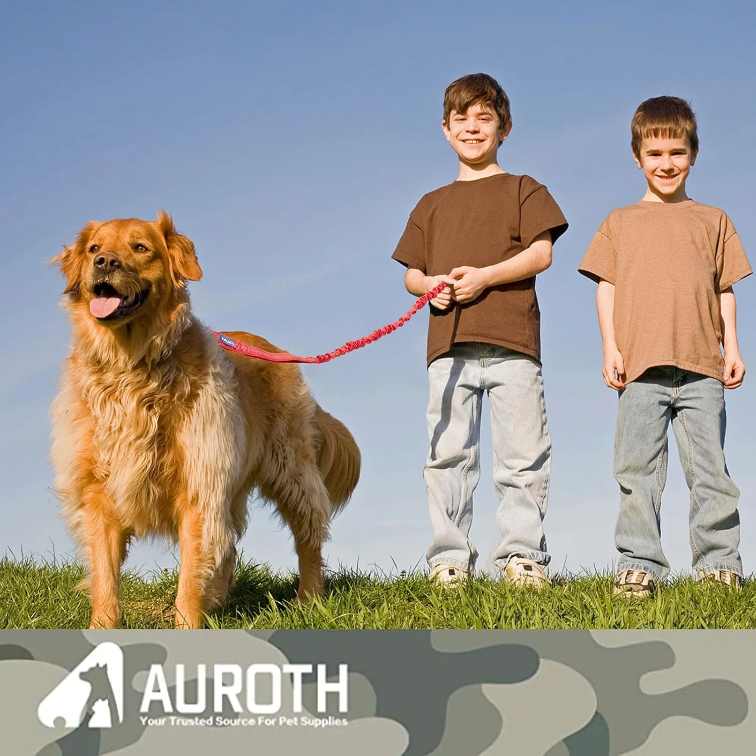 AUROTH Heavy Duty Bungee Dog Leash for Large Breeds - 6FT With 2 Padded Handles, Shock Absorption, No Pull Training, Red