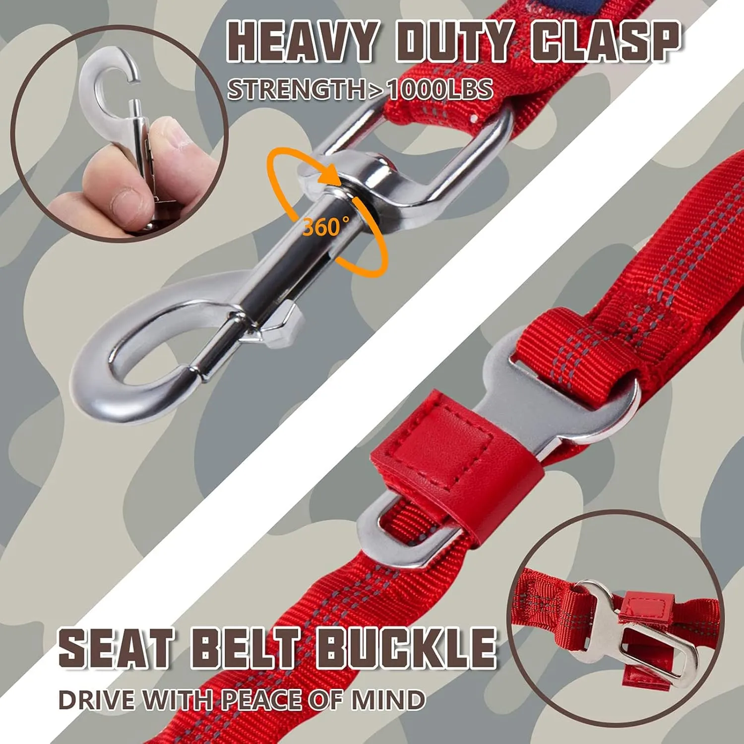 AUROTH Heavy Duty Bungee Dog Leash for Large Breeds - 6FT With 2 Padded Handles, Shock Absorption, No Pull Training, Red