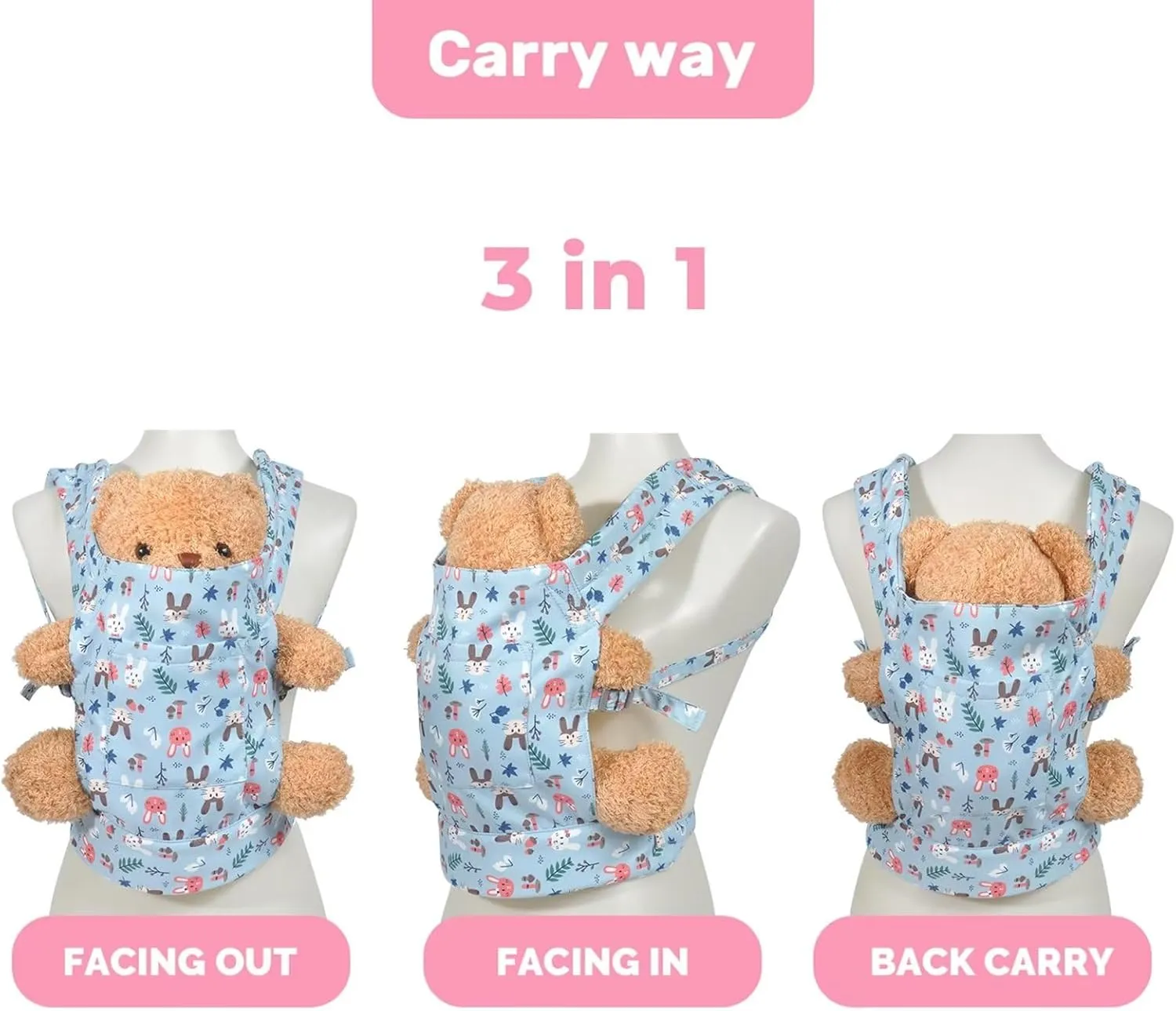 Baby doll carrier for baby girl Premiums soft straps and skin-friendly webbing stuffed animal carrier for kids and toddler facing in facing out and backpack 18 inch doll little flowers design