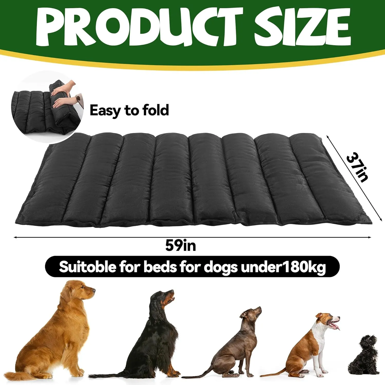 BALAPET Portable Chew Proof Dog Bed, Waterproof Outdoor Travel Camping Dog Bed, Durable Dog Bed for Aggressive Chewers,Foldable Machine Washable Dog Mats for Car,Sofa,Cage(59inx37in)