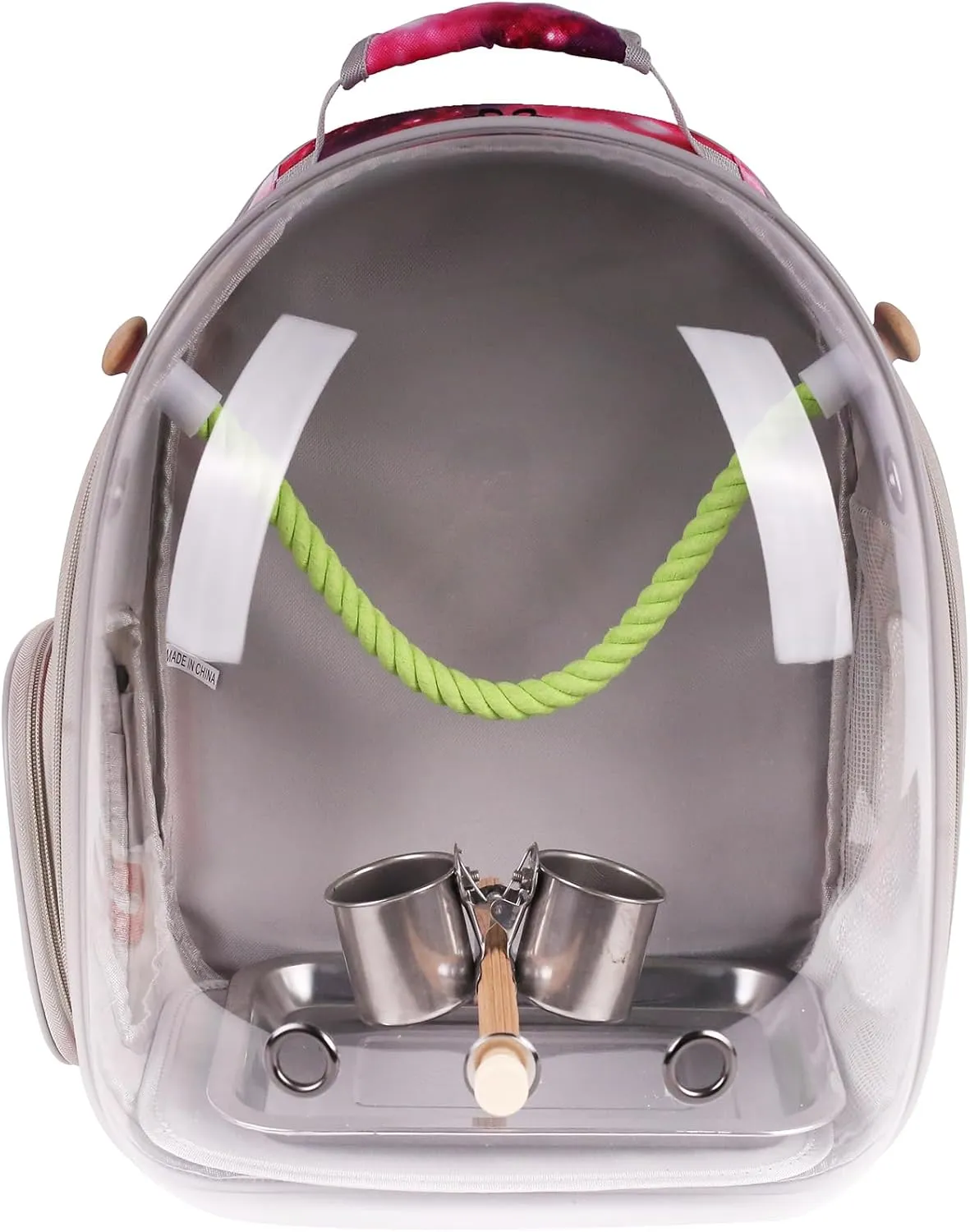 Bird Travel Carrier Cage, Space Capsule Clear Bubble Window Backpack to Carry and Transport Small Birds Like Parakeet Cockatiel Conure Budgies Parrot to Vet and Outdoor Adventure (Galaxy Pink, Large)