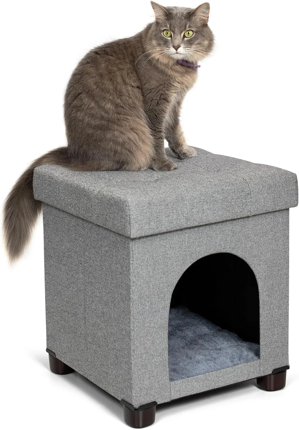BIRDROCK HOME Pet House Ottoman - Cube - Cat or Dog Furniture Bed - Footstool - Extra Seat - Cozy Condo Cave - Grey (Standard)
