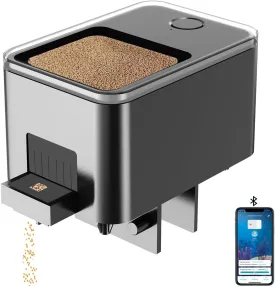 Bluetooth Automatic Fish Feeder for Aquarium, Food Dispenser for Fish Tank with App Control, USB and Rechargeable Battery Powered, Suitable for Small Fish Tank Pelleted Food, Black