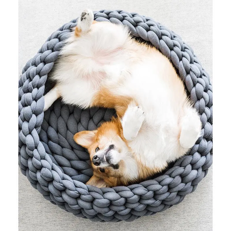 Braided Dog Bed Warming House Soft Pet Nest Kennel Baskets