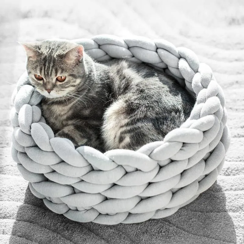 Braided Dog Bed Warming House Soft Pet Nest Kennel Baskets