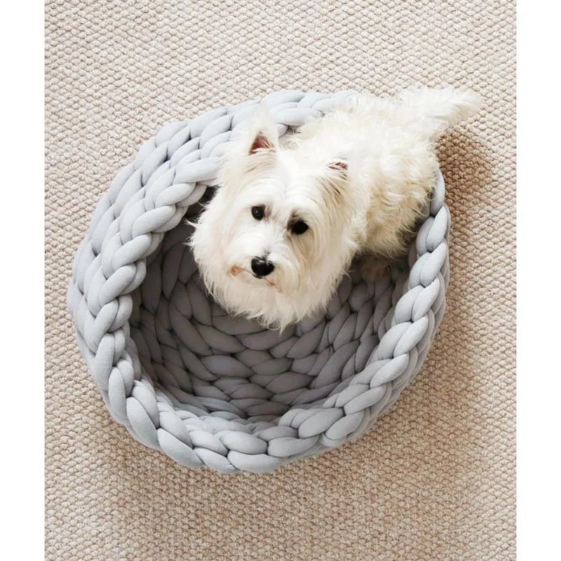 Braided Dog Bed Warming House Soft Pet Nest Kennel Baskets