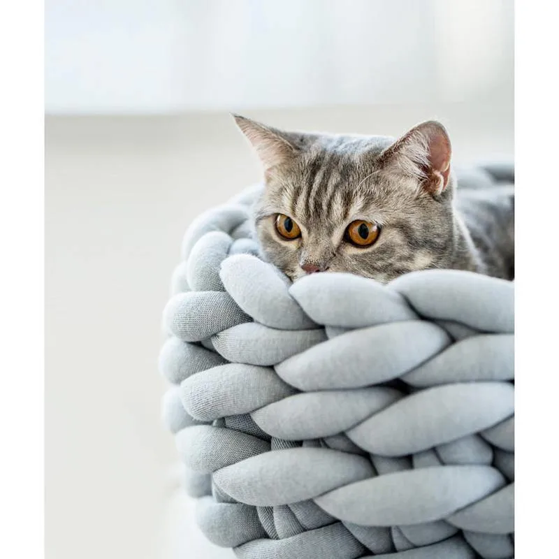 Braided Dog Bed Warming House Soft Pet Nest Kennel Baskets
