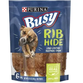 Busy Rib Hide Long-Lasting Beef Hide Chew Small/Medium Dog Treat, 6 count