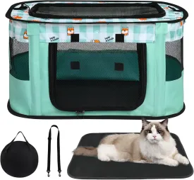 Cat Carrier Soft Sided Collapsible Travel Pet Carrier for Cats and Small Dogs with Mat and Carry Bag, Green
