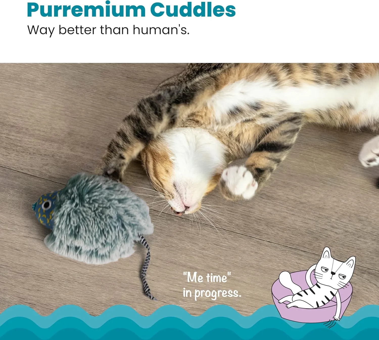 Catstages Nighttime Cuddle Plush Cat Toy with Catnip and Glow Details, Blue - Soft, Comfortable, Quiet, Small