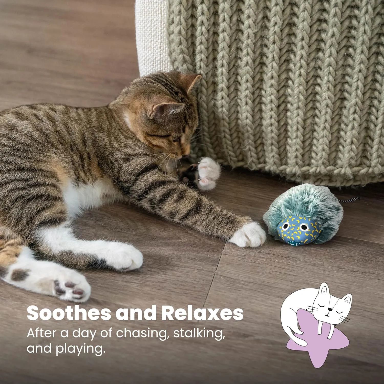 Catstages Nighttime Cuddle Plush Cat Toy with Catnip and Glow Details, Blue - Soft, Comfortable, Quiet, Small