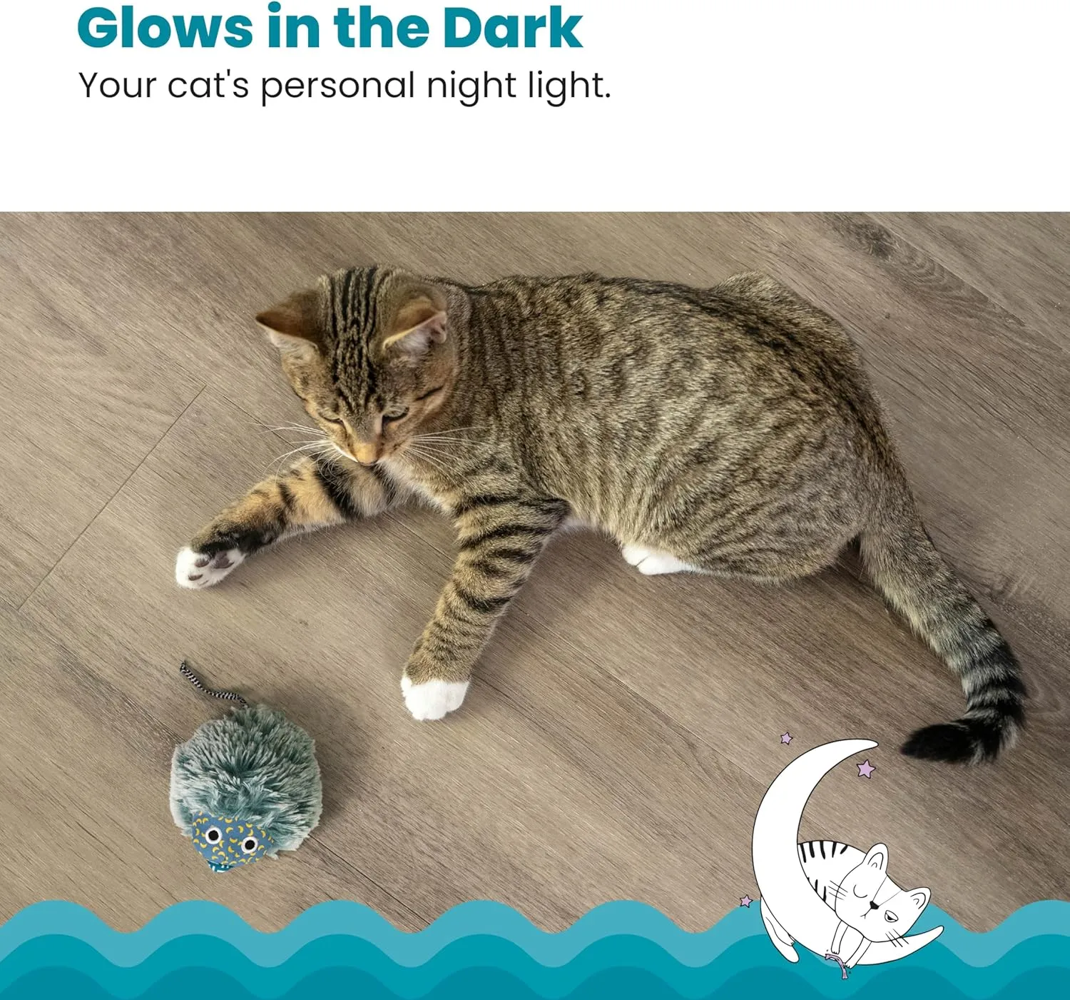 Catstages Nighttime Cuddle Plush Cat Toy with Catnip and Glow Details, Blue - Soft, Comfortable, Quiet, Small