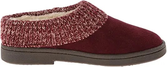 Clarks Burgundy Knitted Collar Winter Clog Rounded Closed Toe Slipper