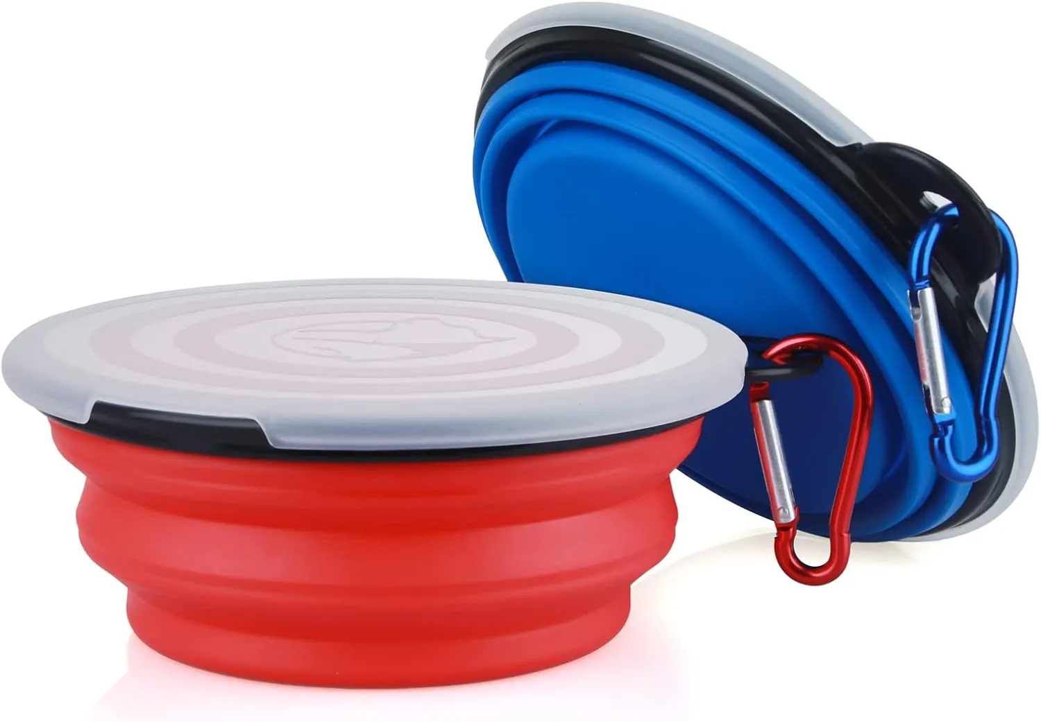 Collapsible Dog Bowl,2 Pack Portable and Foldable Pet Travel Bowls Collapsable Dog Water Feeding Bowls Dish for Dogs Cats and Small Animals,with Lids (Small, Blue Red)