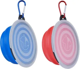 Collapsible Dog Bowl,2 Pack Portable and Foldable Pet Travel Bowls Collapsable Dog Water Feeding Bowls Dish for Dogs Cats and Small Animals,with Lids (Small, Blue Red)