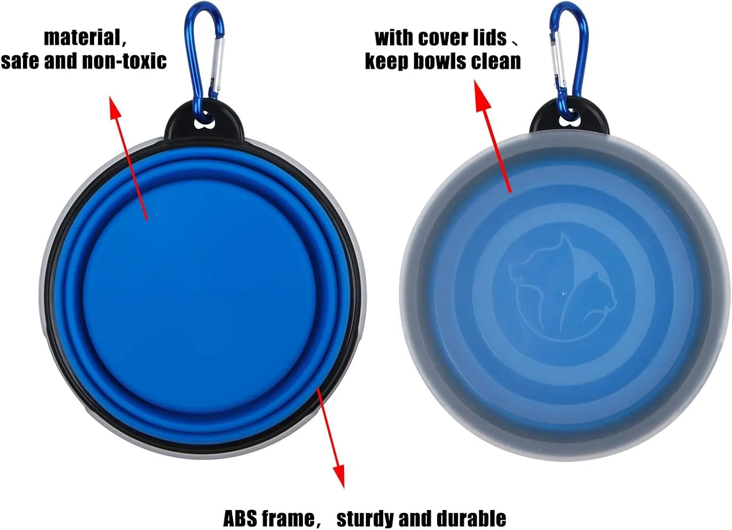 Collapsible Dog Bowl,2 Pack Portable and Foldable Pet Travel Bowls Collapsable Dog Water Feeding Bowls Dish for Dogs Cats and Small Animals,with Lids (Small, Blue Red)