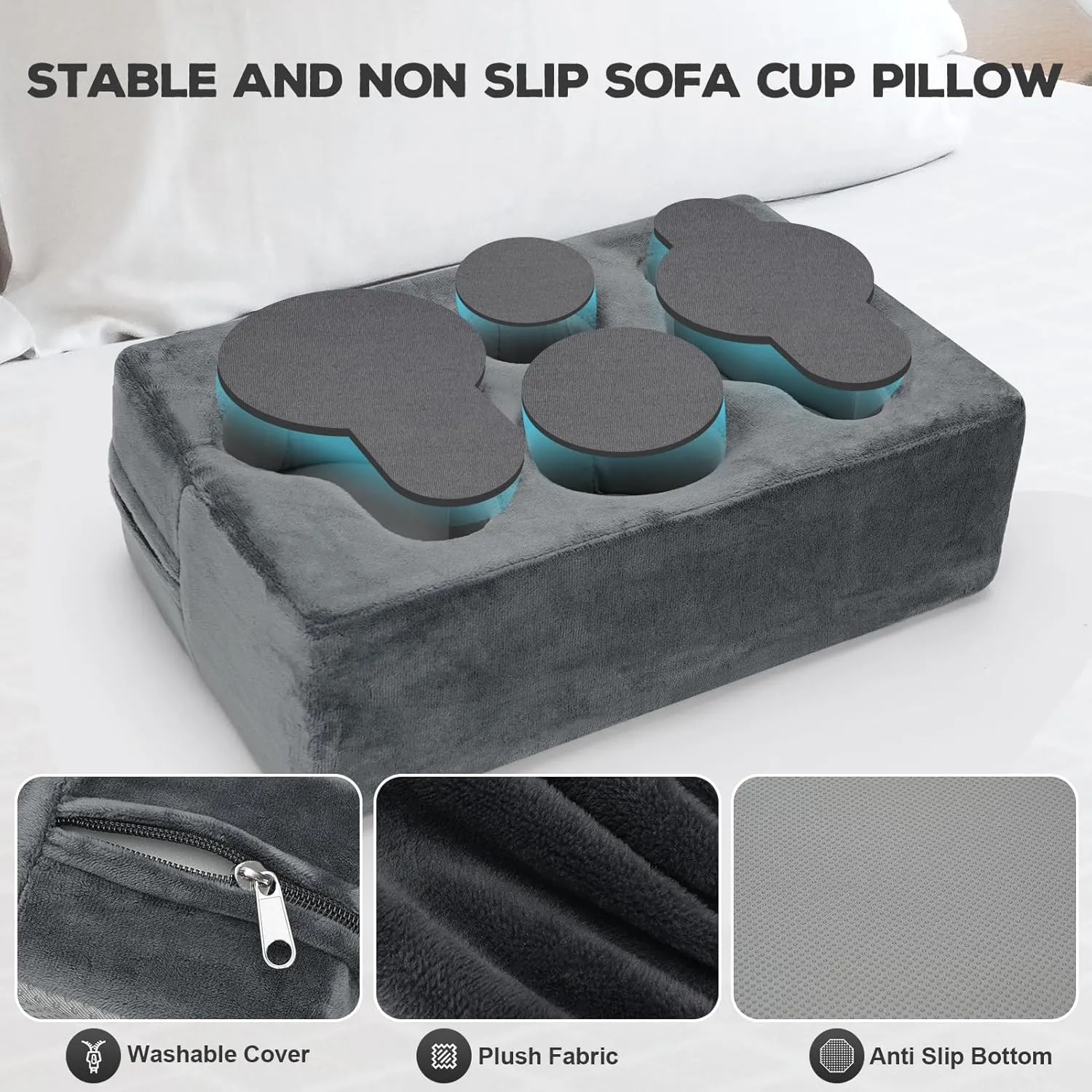 Couch Cup Holder Pillow,Couch Drink Holder,Octagon Couch Caddy for Coffee Cup,Phone,Remote,Couch Cup Holder Tray for Bed,Car,Sofa,Table