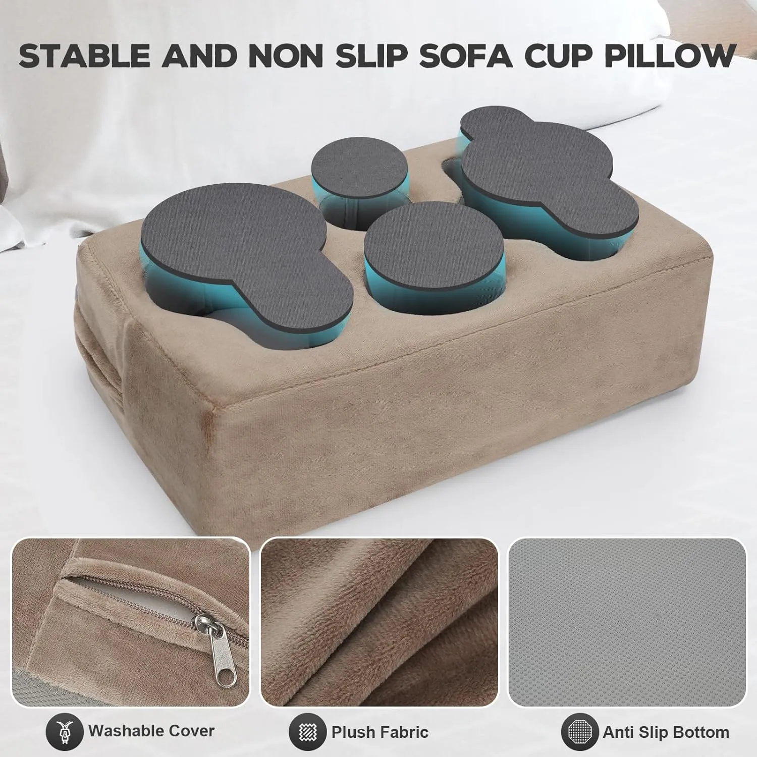 Couch Cup Holder Pillow,Couch Drink Holder,Rectangle Couch Caddy for Coffee Cup,Phone,Remote,Couch Cup Holder Tray for Bed,Car,Sofa,Table
