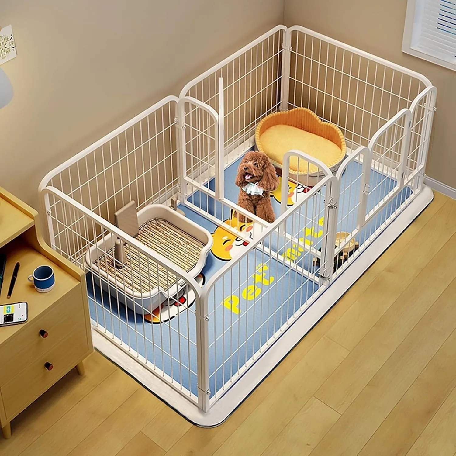 DIY Indoor Dog Playpen, Extra Large Metal Dog Crate, Stainless Steel Pet Enclosure, Easy Assembly, Ideal for Small Pets, 120x60x60cm(Round)