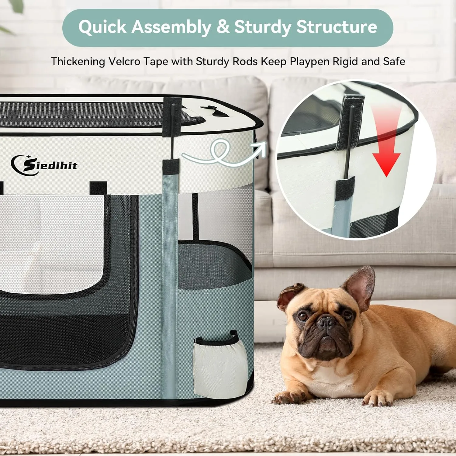 Dog Cat Playpen28/31/35in, Pet Puppy Portable Playpens for Outdoor Travel Crate, Indoor After Surgery Use, Foldable Dog Kennel Tent for Rabbit or Small Animals and Tent Stakes (Grey, Small)