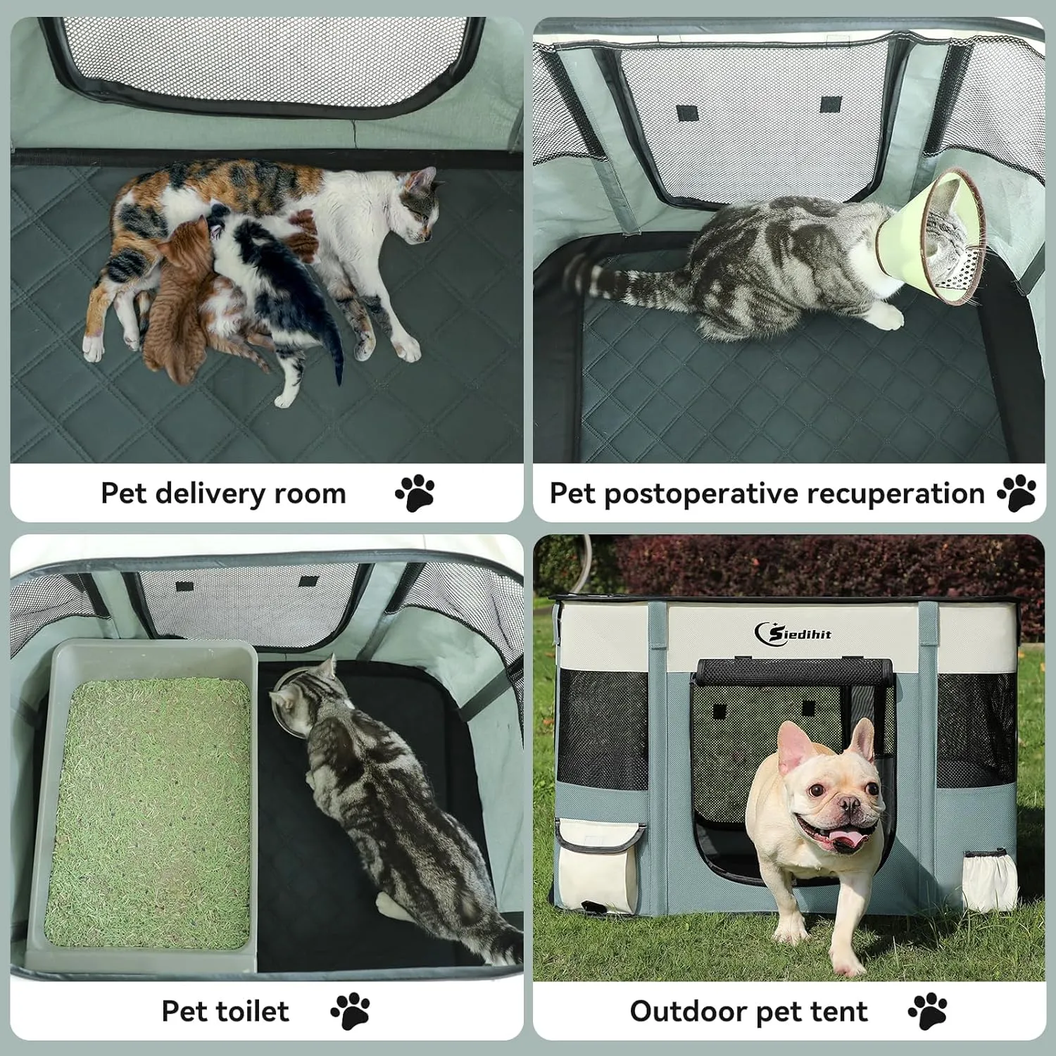Dog Cat Playpen28/31/35in, Pet Puppy Portable Playpens for Outdoor Travel Crate, Indoor After Surgery Use, Foldable Dog Kennel Tent for Rabbit or Small Animals and Tent Stakes (Grey, Small)