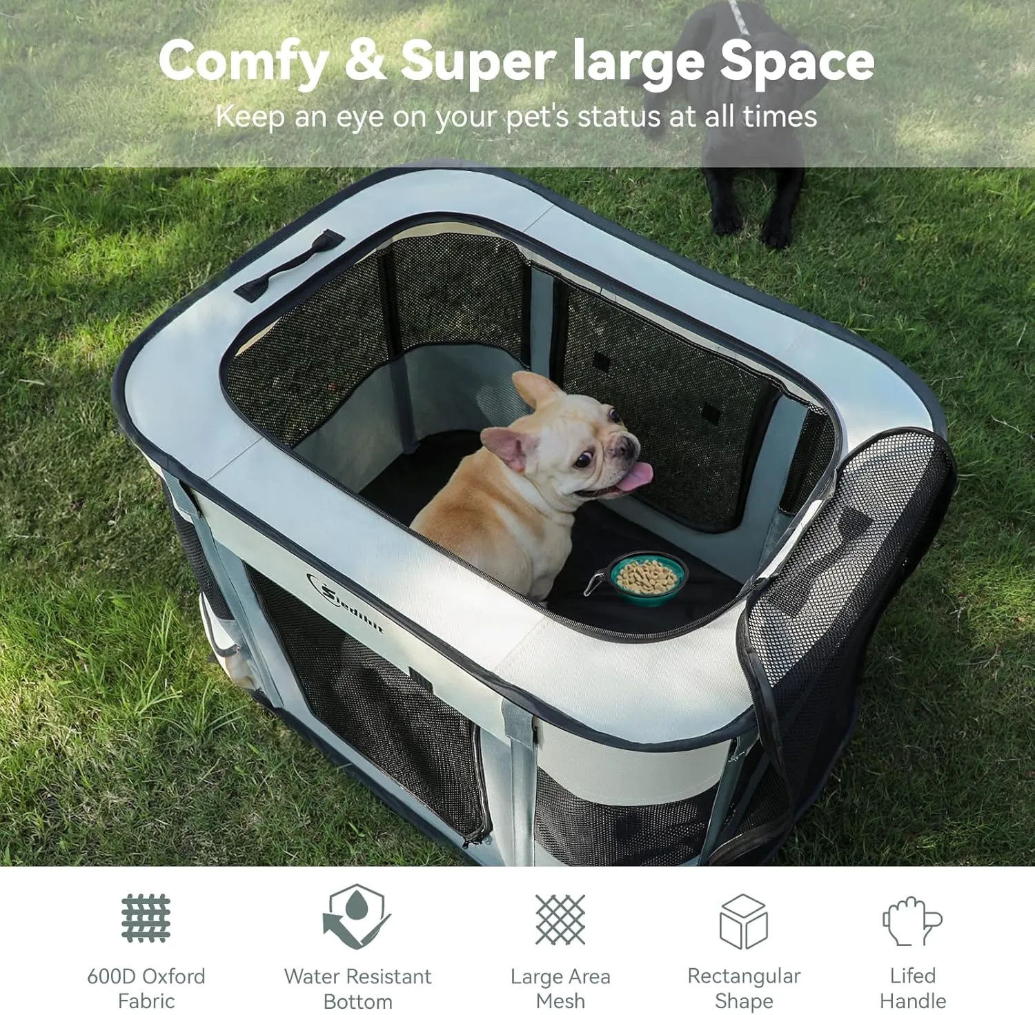 Dog Cat Playpen28/31/35in, Pet Puppy Portable Playpens for Outdoor Travel Crate, Indoor After Surgery Use, Foldable Dog Kennel Tent for Rabbit or Small Animals and Tent Stakes (Grey, Small)