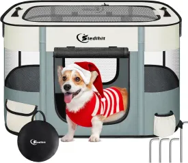 Dog Cat Playpen28/31/35in, Pet Puppy Portable Playpens for Outdoor Travel Crate, Indoor After Surgery Use, Foldable Dog Kennel Tent for Rabbit or Small Animals and Tent Stakes (Grey, Small)