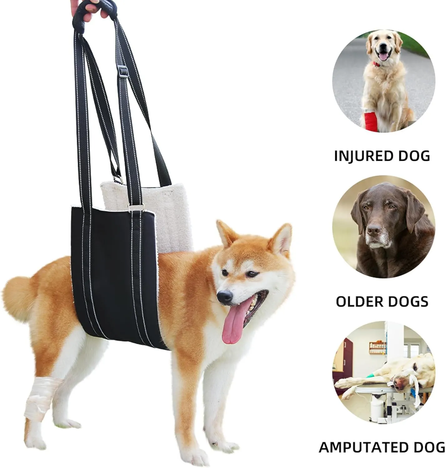 Dog Lift Harness for Large Dogs, Dog Sling for Large Dogs Hind Leg Support Rehabilitation Comfortably Supports Elderly Dogs with Hip Brace, Black