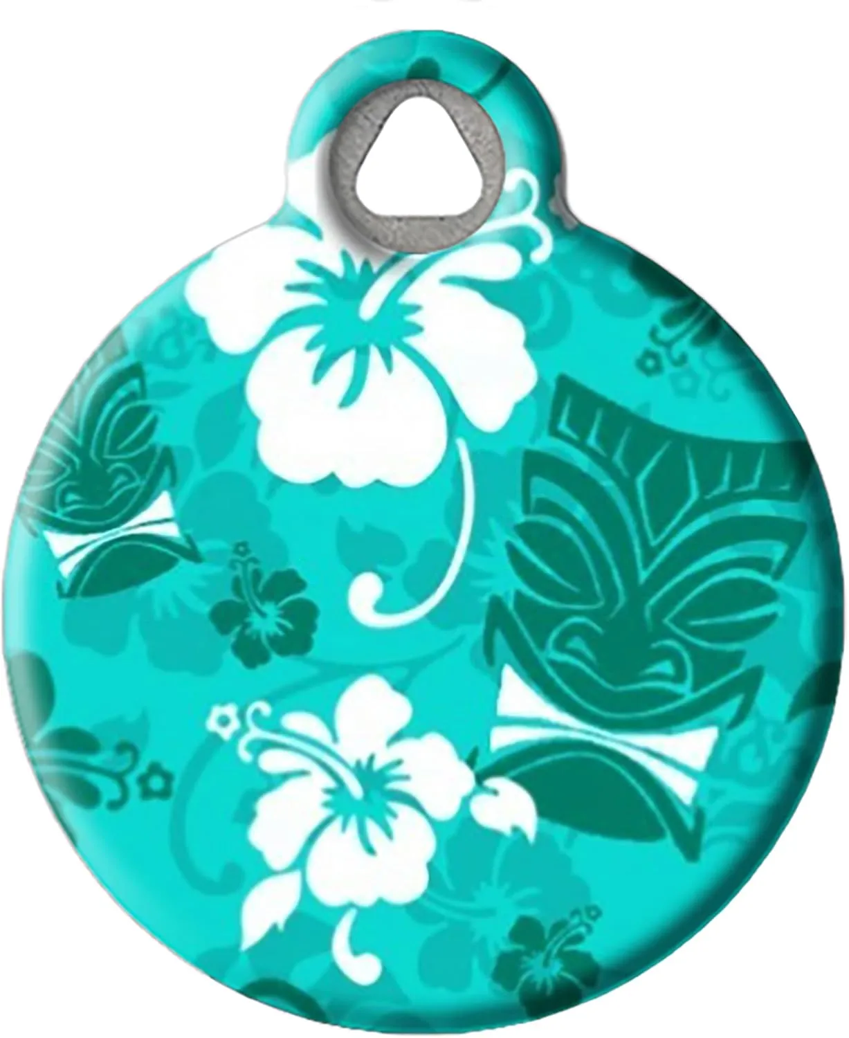 Dog Tag Art Turquoise Tiki Personalized Pet ID Tag for Dogs and Cats, Silent Polymer Coated Stainless Steel Nametag with Customized Identification Information - Small .875" Diameter