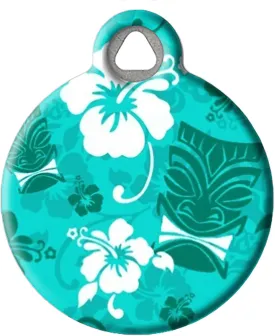 Dog Tag Art Turquoise Tiki Personalized Pet ID Tag for Dogs and Cats, Silent Polymer Coated Stainless Steel Nametag with Customized Identification Information - Small .875" Diameter