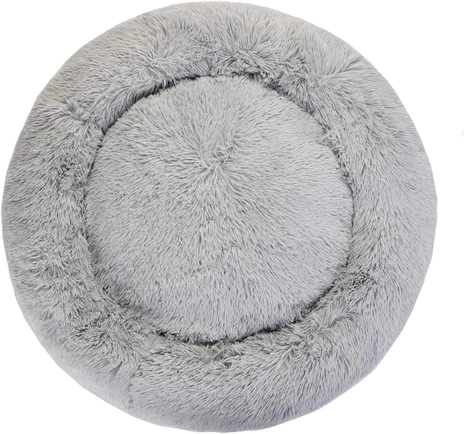 Donut Dog Bed Calming Ultra Soft Shag Faux Fur Dog Bed Comfortable Donut Cuddler for Dogs and Cats,Self Warming and Washable (30 Inches, Grey)